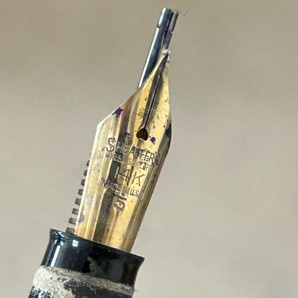 Sheaffer Vintage Fountain Pen 14K Gold Nib Lever Fill Green w Original Box